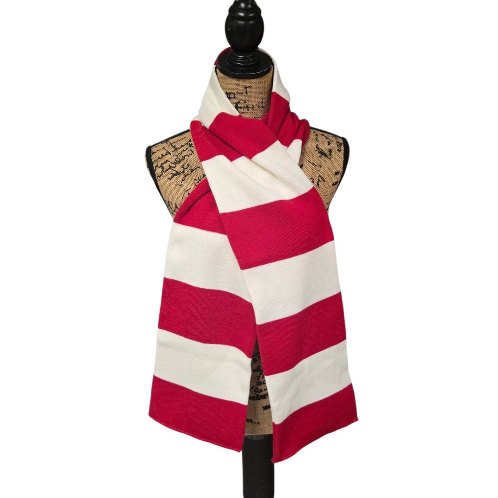 Sportsman Collegiate Rugby Striped Winter Scarf Knit Unisex Red White Fan Gear